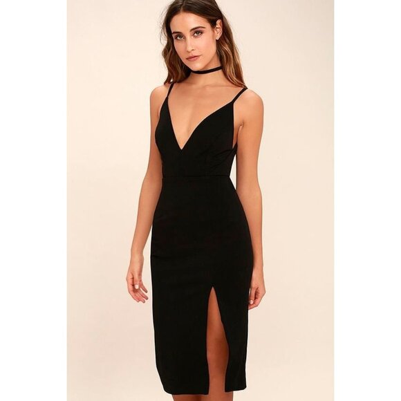 Lulus L Chart Topper Dress Bodycon Cocktail Midi Front Slit Going Out Event - Picture 1 of 9